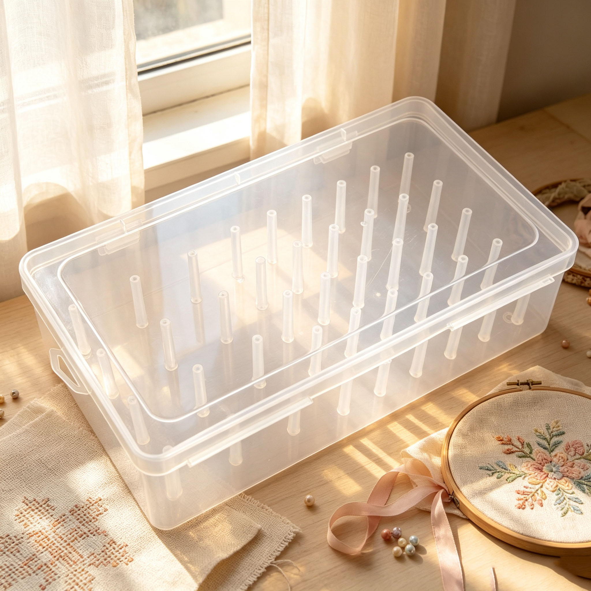 Embroidery Floss - Clear Plastic Thread Organizer Box, Multi-Peg