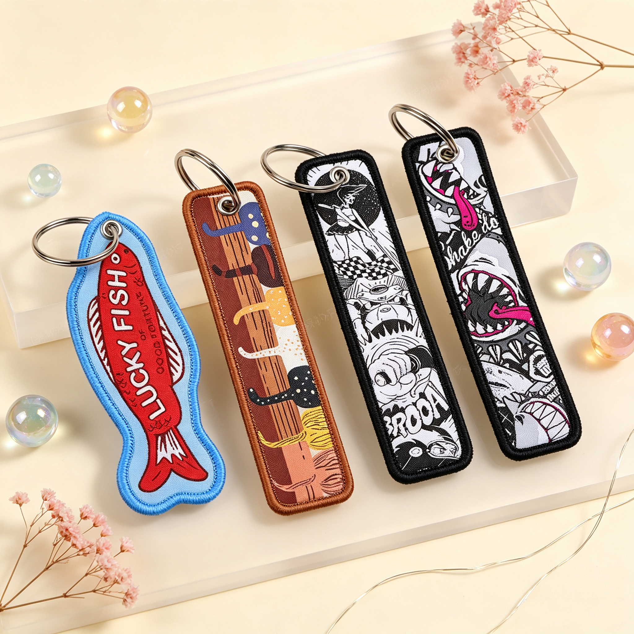 Embroidery Fish - Cartoon Cats Keychain for Cars Backpack