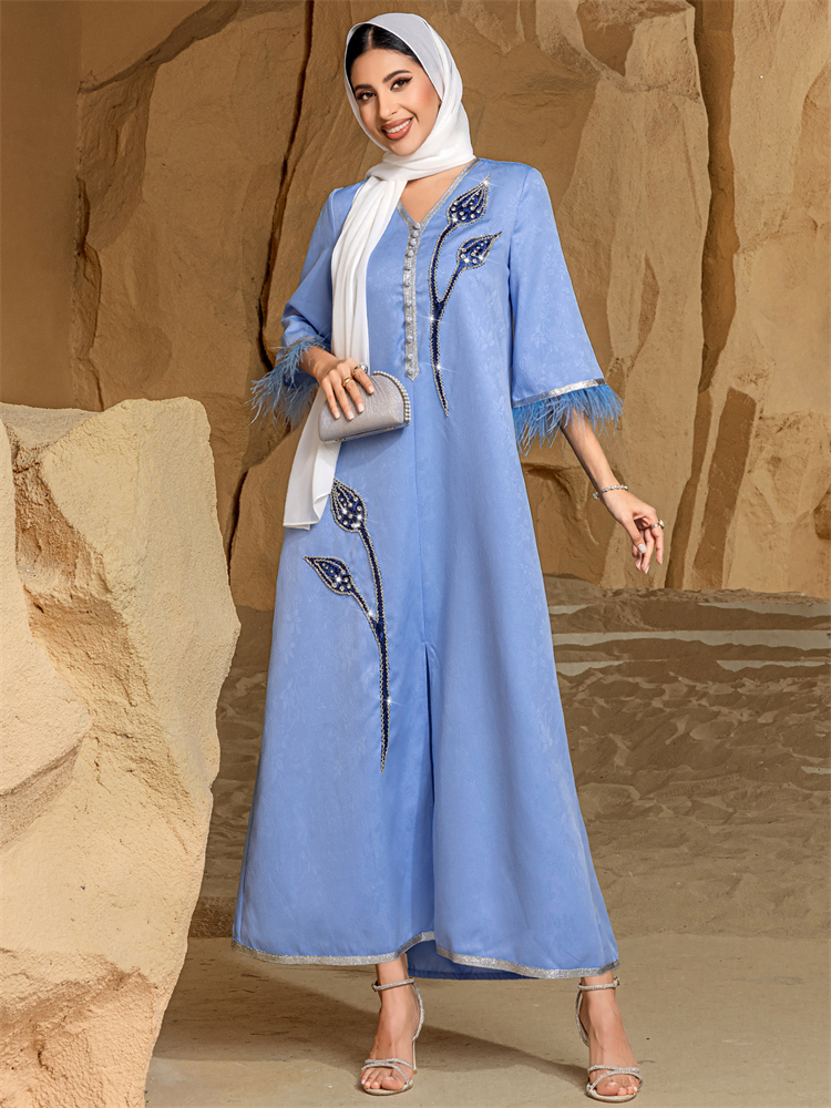Ramadan Eid Blue Abaya Damen K – обзор и цена Embroidery Kebaya