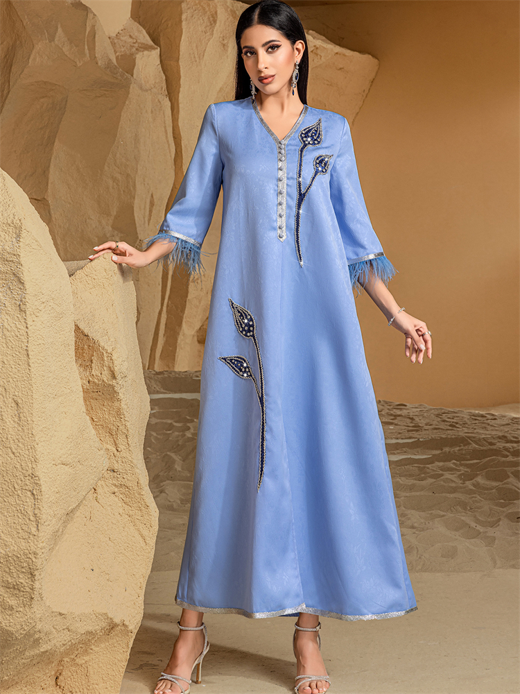 Ramadan Eid Blue Abaya Damen K – обзор и цена Embroidery Kebaya
