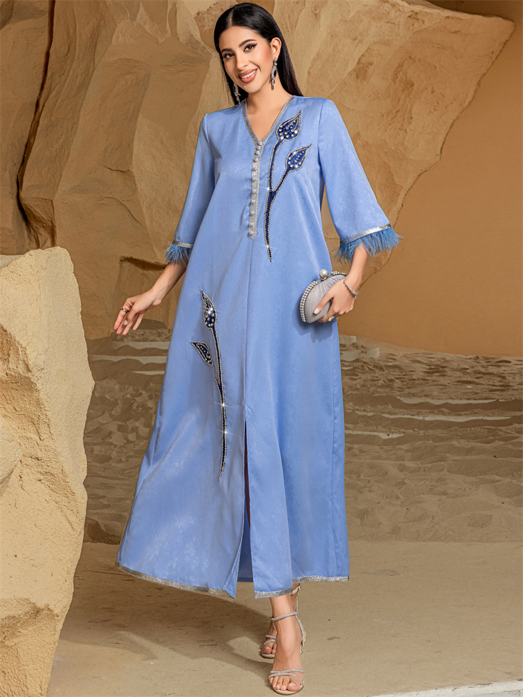 Ramadan Eid Blue Abaya Damen K – обзор и цена Embroidery Kebaya